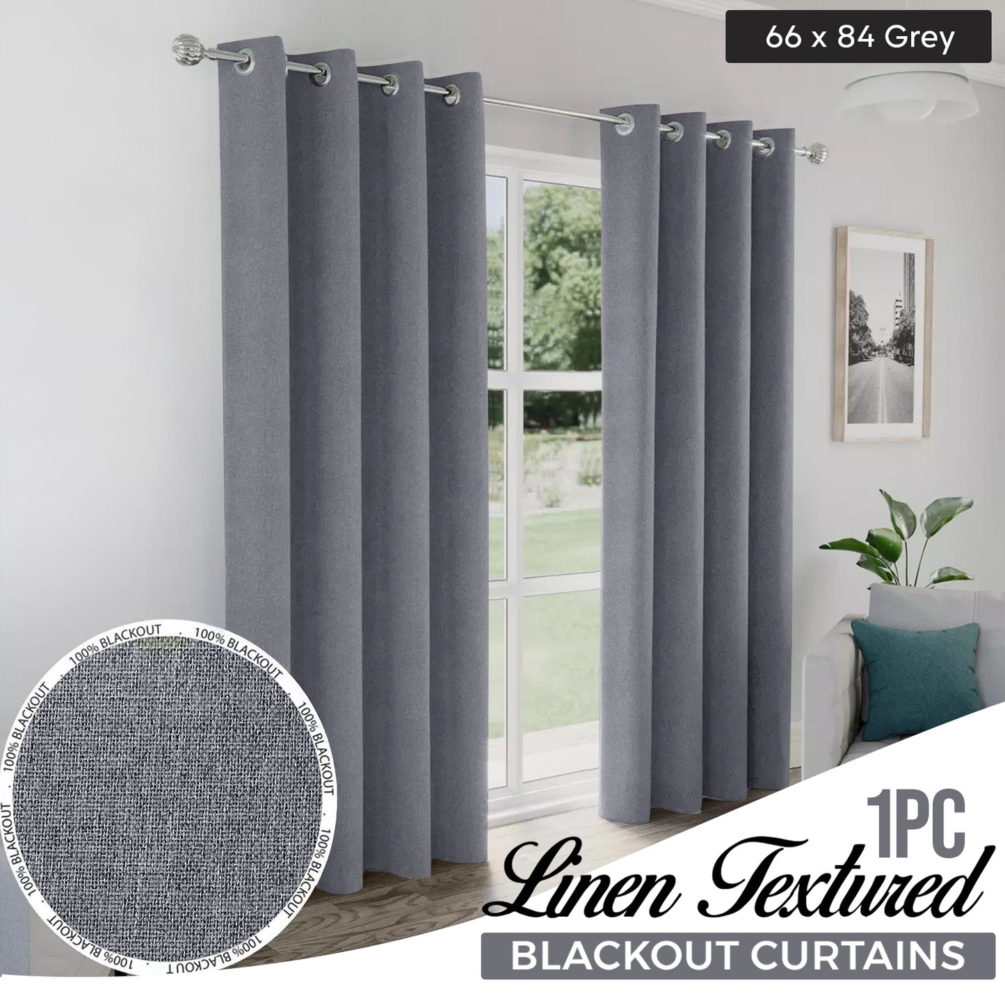 2pcs Linen Textured Blackout Curtains – Linen-Look Coated Thick Fabric Grommet Top Drapes for Bedroom & Living Room, Noise Reducing Energy Saving Window Panels for Home Decor 135GSM