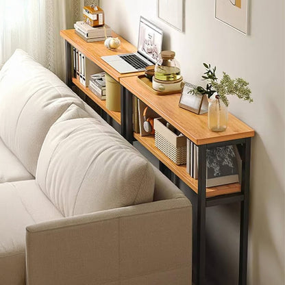 Space Efficient Side Table Single Double Tier Wall Mounted MDF Shelf with Metal Frame Multi Functional Narrow Table with Storage Hallway Bedroom Table 80x20cm Wood Black White Frame