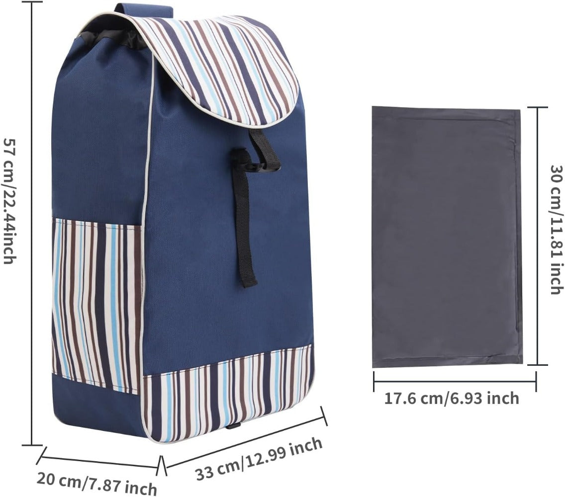 Shopping Trolley Replacement Bag Blue – Foldable Lightweight Bag with Sturdy Handles & Side Pockets for Grocery Shopping, Supermarket, Travel & Errands, 33x20x57cm (Bag Only)