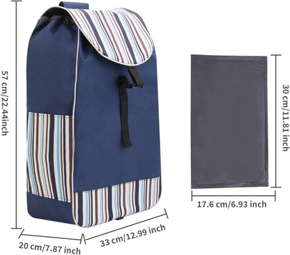 Shopping Trolley Replacement Bag Blue – Foldable Lightweight Bag with Sturdy Handles & Side Pockets for Grocery Shopping, Supermarket, Travel & Errands, 33x20x57cm (Bag Only)