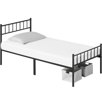 Slatted Headboard Metal Bed Frame Single & Double – 32cm Under-Bed Storage, 204kg Load, No Box Spring Needed, Easy Assembly | Black White Pink Silver