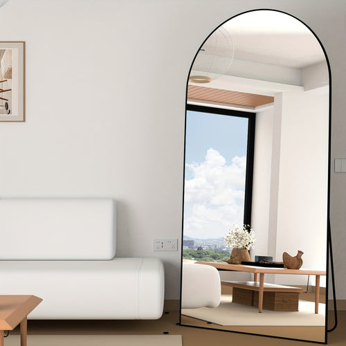 Oversized Full-length Mirror, Arched 180 * 80cm Floor Mirror, with Bracket, Aluminum Alloy Frame Full Body Mirror, Bedroom And Bathroom Wall Mounted Or Standing Against The Wall