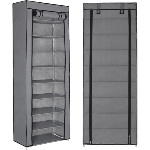 10 Tier Shoes Rack with Dustproof Cover, Shoe Storage Cabinet, Shoe Organizer, Easy to Assemble, Hold up to 25-30 Pairs