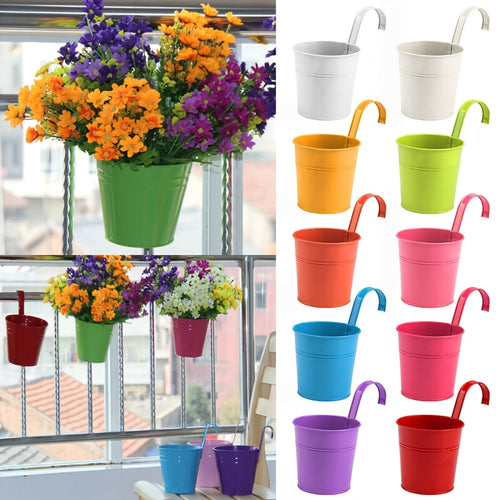 10pcs/Set Metal Iron Flower Pot - Metal Hanging Flower Pots with Drainage Holes Elegant Oval Iron Wall Planters for Balcony & Outdoor Spaces Railings, Fences, Balconies & Garden Decor, Outdoor Flower Pots