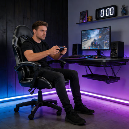 【Gaming Chair】 Ergonomic design Office Chair, height adjustable office chair, Lumbar Support+ headrest, 90° - 135° reclining gaming chair, white, red, gray