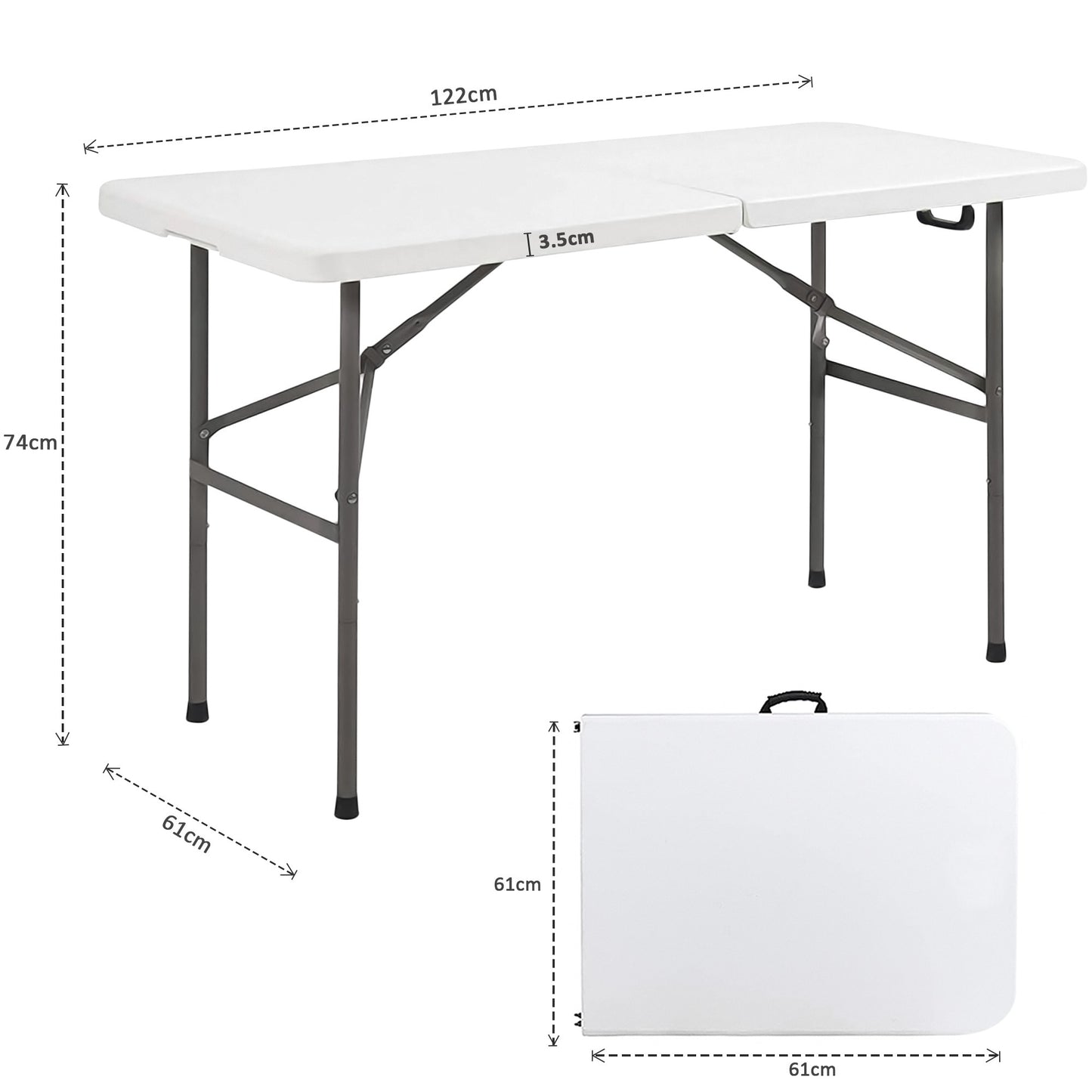 Portable Dining 4 Feet Garden Table, Foldable 4ft Trestle Catering Heavy Duty Folding Tables, Indoor & Outdoor Multi-Purpose Picnic BBQ Party Table, White