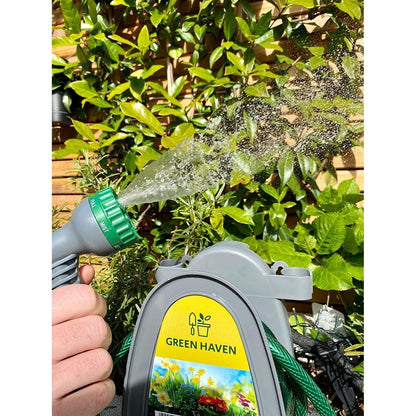 10m Garden Hose Pipe Reel with Spray Nozzle, Compact Portable Hose Reel Set with Fittings, Lightweight Mini Water Hosepipe for Balcony, Small Garden & Outdoor Cleaning Use