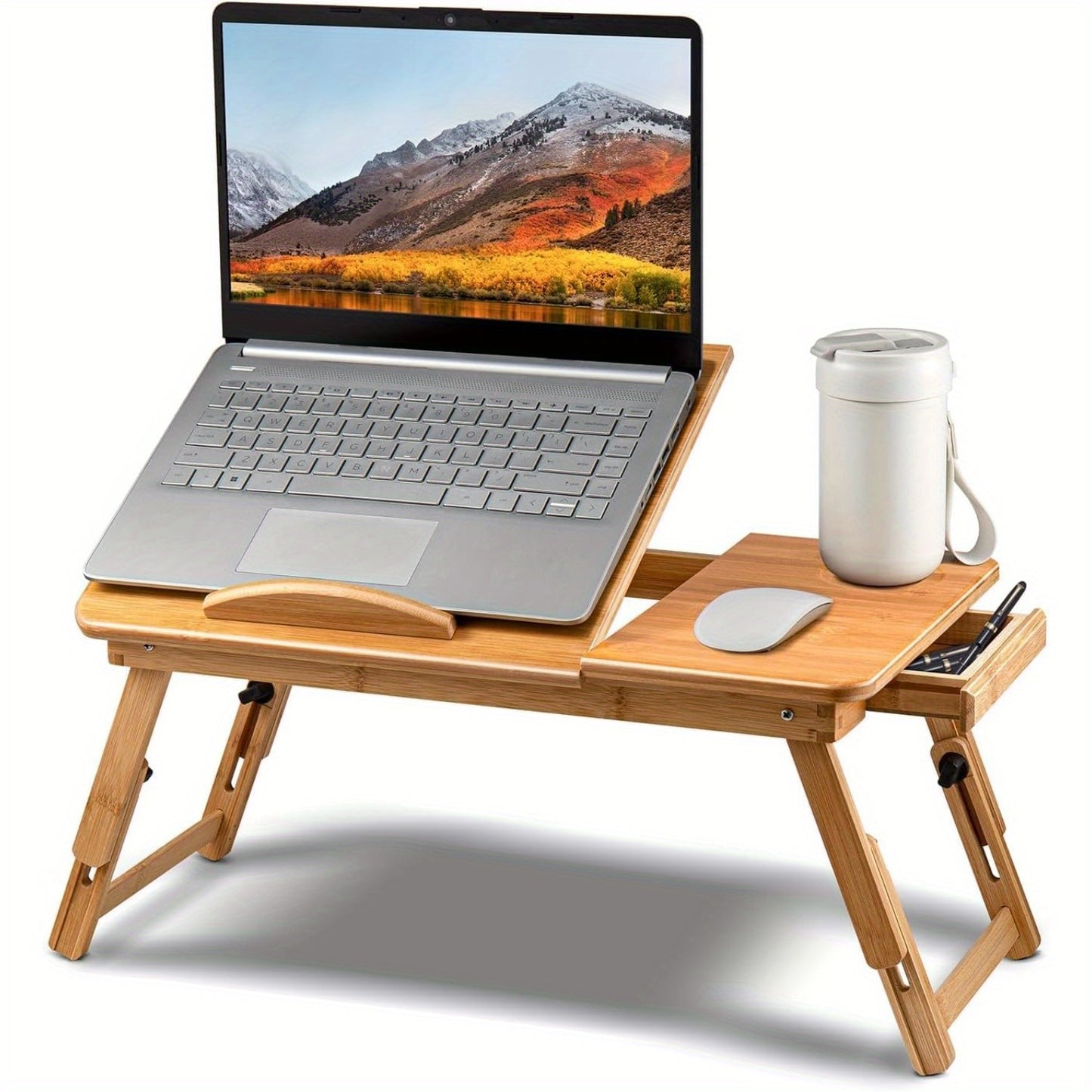 Bamboo Laptop Bed Table Laptop Tray Adjustable Laptop Table Laptop Desk Tray Table Portable Laptop Stand Foldable Bed Table Breakfast Tray with Drawer for Bed Sofa