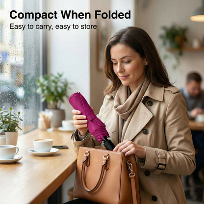 Compact Folding Umbrella 3 Pack – Windproof Auto Open Close Travel Umbrellas in Black, Navy & Berry Red, Lightweight Waterproof Portable Brolly Set for Commuting, Travel & Gifting