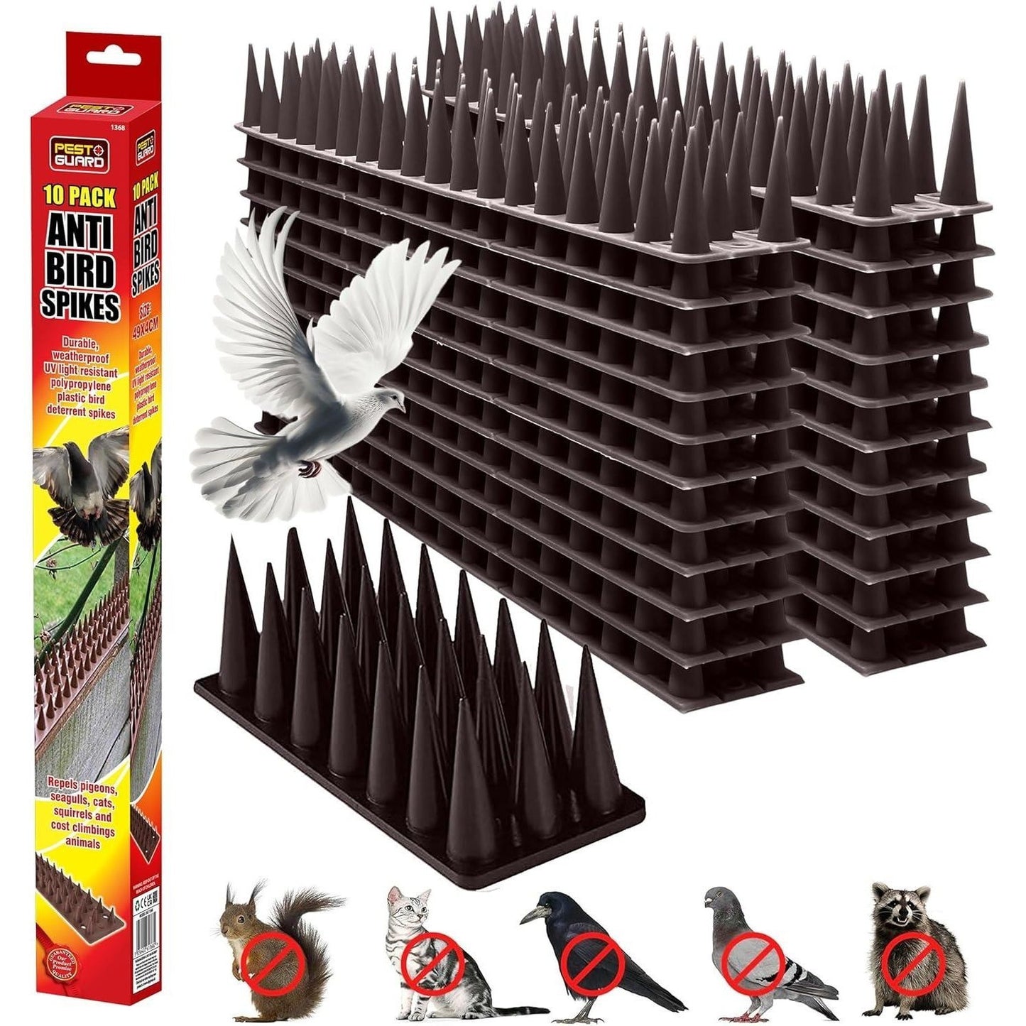 9-Pack Heavy-Duty Bird & Cat Spikes - Outdoor Anti-Climb Fence spikes, Easy Installation No Tools Needed, Weatherproof for Balcony, Patio, Garden, Rooftop - Non-Toxic Animal Deterrent, Patio Security, Durable Strip, Reliable Protection, Pest Control, Prop