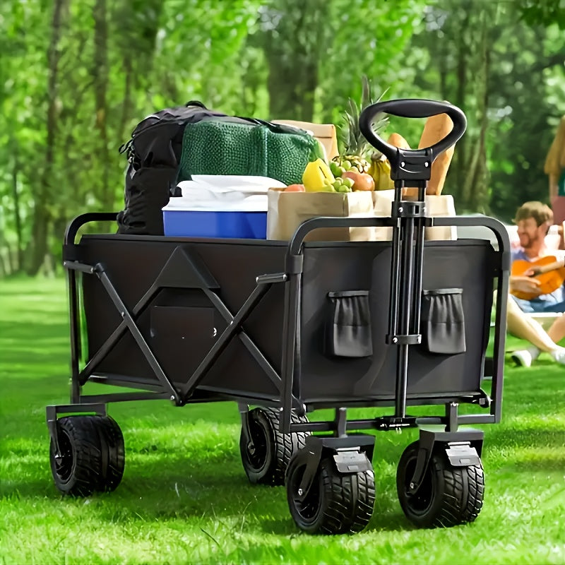 1pc Heavy-Duty 4-Wheel 199.58KG Garden Cart with Ergonomic Handle & Reinforced Steel Frame - All-Terrain Wheels, Large Capacity Utility Wagon for Camping, Hiking, Farming, Garden, Hiking Gear, Sturdy Construction