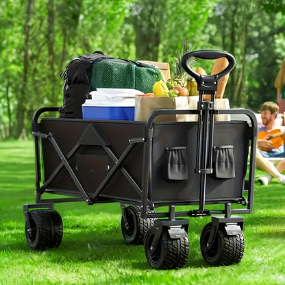 1pc Heavy-Duty 4-Wheel 199.58KG Garden Cart with Ergonomic Handle & Reinforced Steel Frame - All-Terrain Wheels, Large Capacity Utility Wagon for Camping, Hiking, Farming, Garden, Hiking Gear, Sturdy Construction
