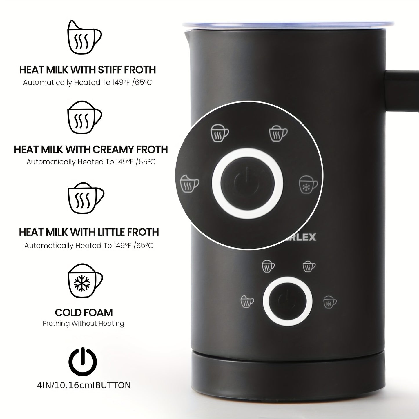 SUPERLEX Electric Automatic Milk Frother 4-In-1 Function, Milk Steamer Heater for Hot Cold Chocolate Latte Cappuccino Macchiato Warmer