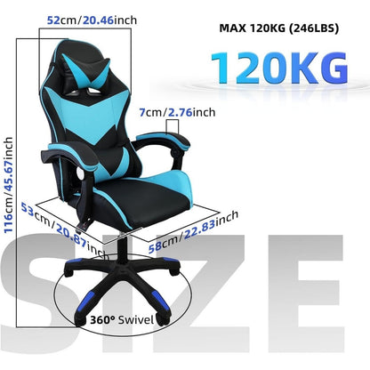 Gaming Chair with Footrest & Lumbar Support – Ergonomic Reclining Office Chair with Optional Massage, 120kg Capacity, High Back Swivel