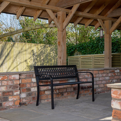 Garden Bench 2 Seater Metal with Lattice Backrest – Keswick Outdoor Patio Bench, Black Powder Coated Weather Resistant Frame, 119cm, Seats 2, Max 220kg