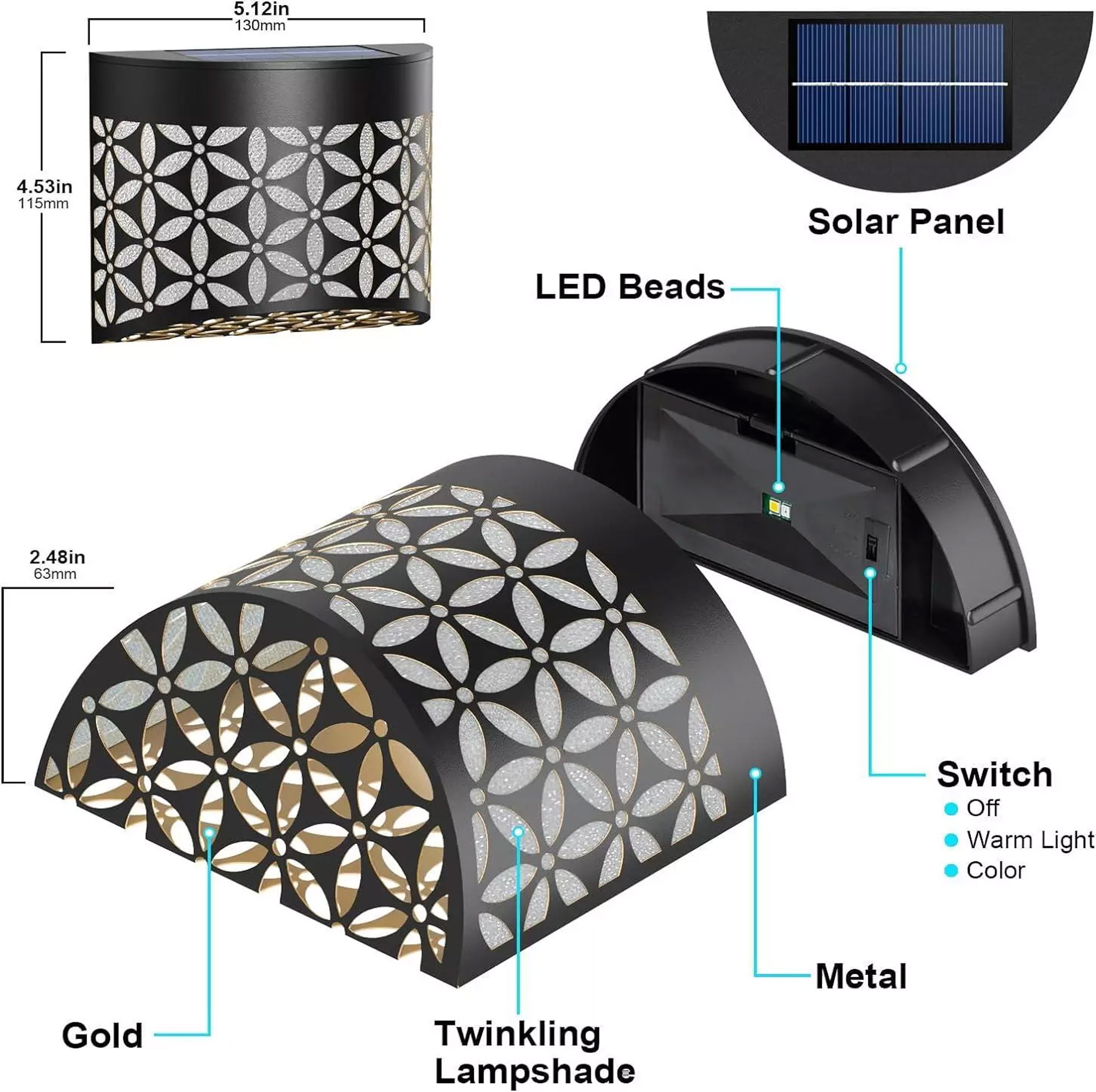 Petal Solar Fence Lights - 4 Pack Outdoor Wall Set