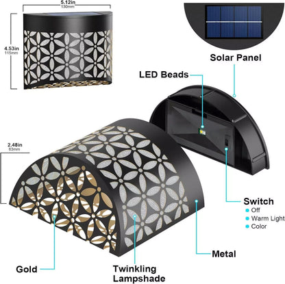 Taylor & Brown Solar Fence Lights 4 Pack, Hollow Out Patterns of Petals, Solar Decorative Outdoor Garden Lights, Waterproof Wireless Outdoor Lights for Garden, Fence, Patio Use