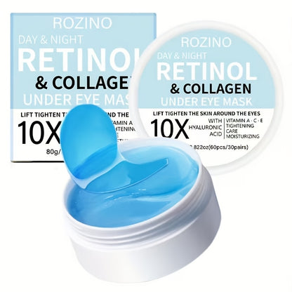 60pcs[Instant Lift Firm]Retinol&10x Collagen Eye mask-Instant Smooth out puffy eye Signs, under eye patches for puffy eyes, Dark circles, Wrinkles, moisturiz, reduced Dark circles/Wrinkles appear, Improved dull, loose, Swollen Signs, Dermatology Test