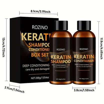 2pcs Keratin Hair Care Set for Travel, Deeply Nourishes Hair, Provides Long, Smooths Every Strand, And Offers Dual Cleansing And Moisturizing Care