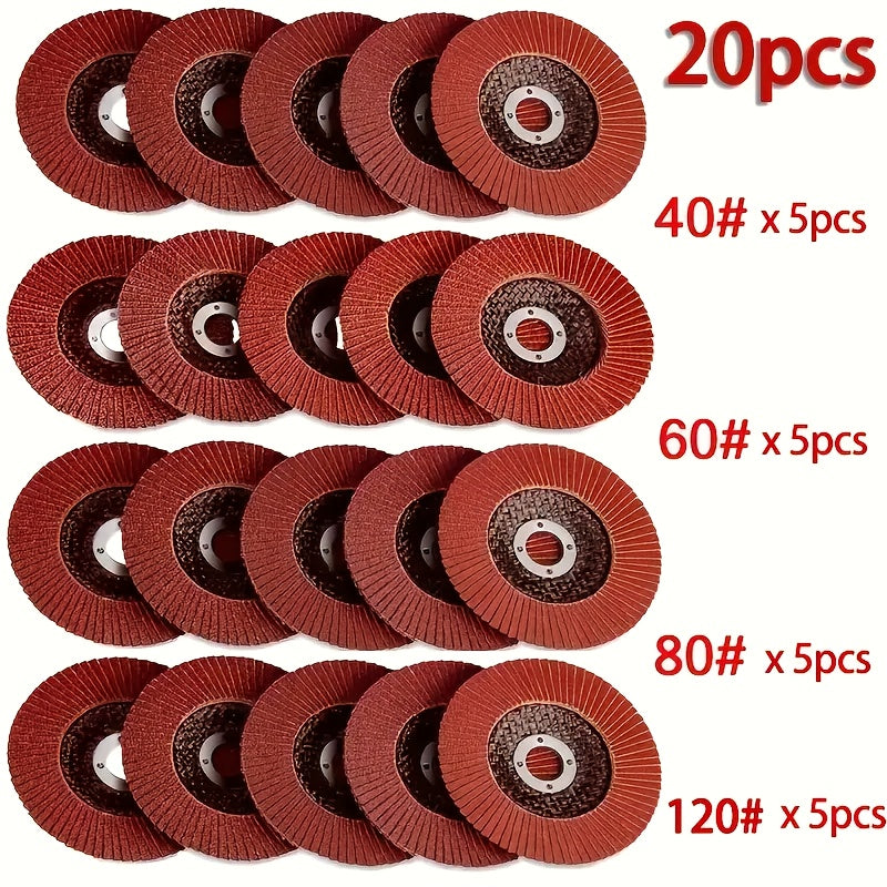 20pcs Flap Discs Mixed Grits 40/60/80/120 Flap Grinding & Sanding Disc Set | 11.43cm Grit for Angle Grinders, Aluminum Oxide Material