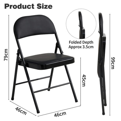 Faux Leather Folding Chairs Set of 4 with Metal Frame & Padded Seat – Foldable Dining, Office & Reception Chairs, Easy Fold & Store, 7 Colours
