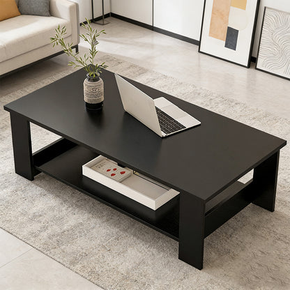 Modern Coffee Table Living Room Tea Side End Desk With Lower Storage Shelf Black