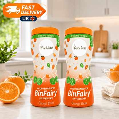 2 Pack Bin Freshener Powder, Orange Scented Bin Deodoriser & Moisture Absorber for Kitchen, Household, Office, Garden & Wheelie Bins