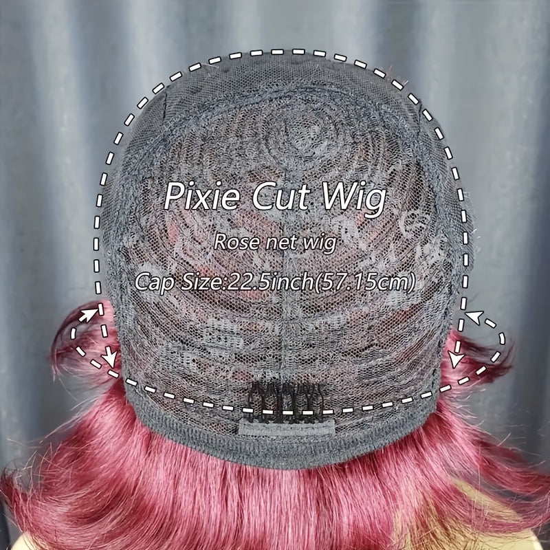 [Brazilian Wig] Brazilian Density Red 99J Burgundy/1B Color Human Hair Wig | 15.24 cm Pixie Cut Human Hair Wig with Bangs for Women Layered Wigs for Halloween Party And Comic Exhibitions