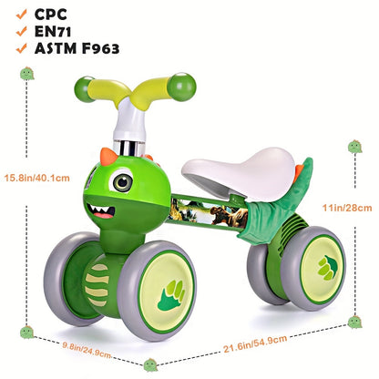 Dinosaur-themed Balance Bike Toy for Boys and Girls, a Pedal-free Ride-on Training Bike with 4 Silent Wheels, Suitable for Both Indoor and Outdoor Use. A Great Birthday Gift for Children Learning to Ride a Bike for the First Time