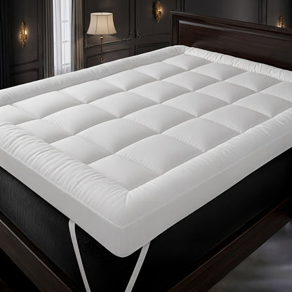 1pc 10cm Mattress Topper, Overfilled With 4Inch Microfiber Filling With Deep Pocket, Plush Soft, Anti-Shift & Even Weight Distribution Single/Double/King/Super King for all UK Bed Sizes - 4 Colours