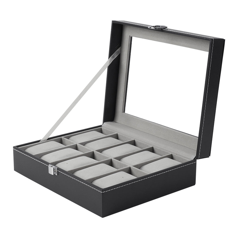 Watch Box for Men, 10 Slot Watch Case With Removable Watch Pillows, Watch Display Box with Glass Lid, Large Watch Holder for Jewelry and Watch Storage for Men Women, Ideal for Christmas Gift