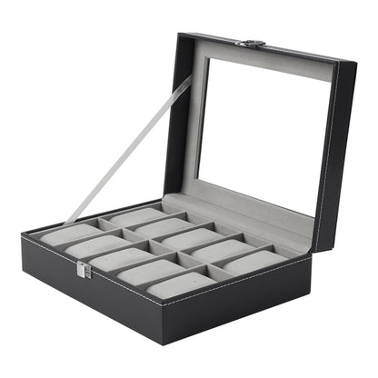 Watch Box for Men, 10 Slot Watch Case With Removable Watch Pillows, Watch Display Box with Glass Lid, Large Watch Holder for Jewelry and Watch Storage for Men Women, Ideal for Christmas Gift