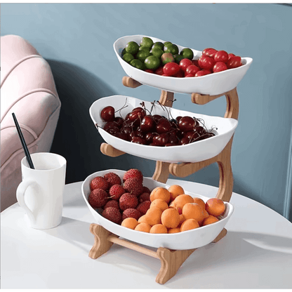 Wooden 3-Tier Fruit and Vegetable Basket with Wooden Legs - Versatile Kitchen Organizer for Fruits, Vegetables, and Iced Food - Perfect for Refrigerator Storage, Fruit Basket for Kitchen