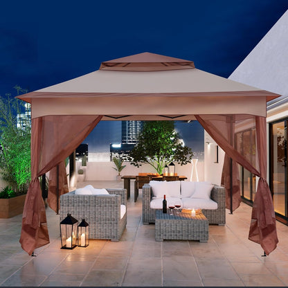 3.3m x 3.3m Gazabo with Mosquito Netting Sides, Garden Heavy Duty Pavilion Canopy Tent, Metal Pergola for Wedding Event