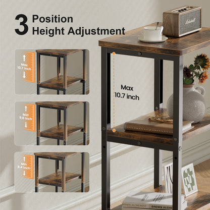 Bookshelf, Sofa Side Table Living Room, Industrial End Table With 3-Tier Storage Shelves, Bedside Tables With Height Adjustable, Steel Frame, Nightstand 37 x 30 x 59.4/62.4/65.4 cm, 4 Colors