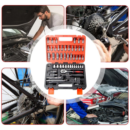 53pcs 1/ 4" Drive Ratchet Socket Wrench Set, with Carbide Screwdriver Bits - 1/ 4" Drive Ratchet with Flat, Hex, & Torx Heads, Extension Rod - Durable Tool Kit for Car Maintenance & Household Tasks