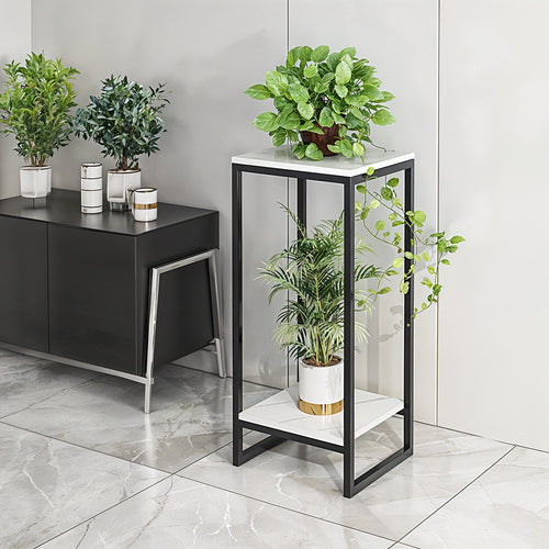 1 Pack, 2-Tier Versatile Metal Plant Stand - Space-Saving Indoor/Outdoor Multi-Layer Potted Plant Rack - Ideal Home Decoration Organizer for Living Room, Balcony, and Bedroom with Sturdy Construction and Easy Assembly - Black/White
