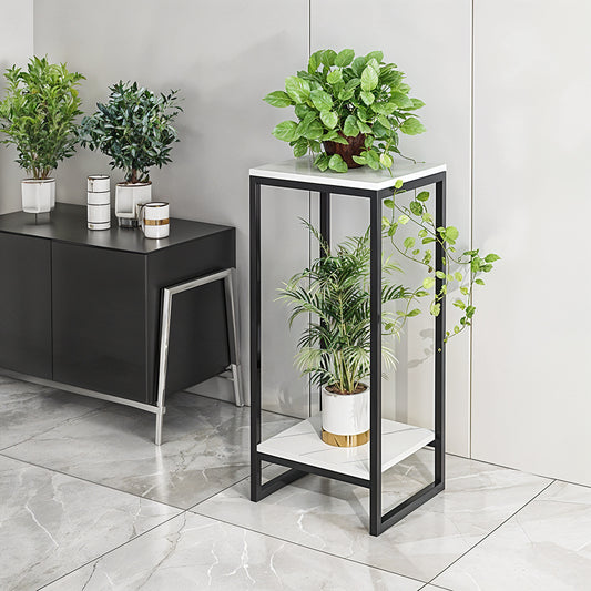 1 Pack, 2-Tier Versatile Metal Plant Stand - Space-Saving Indoor/Outdoor Multi-Layer Potted Plant Rack - Ideal Home Decoration Organizer for Living Room, Balcony, and Bedroom with Sturdy Construction and Easy Assembly - Black/White