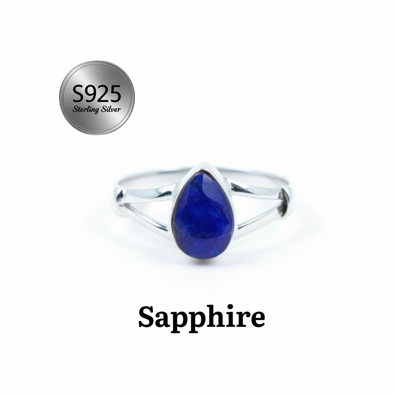 925 Sterling Silver Pear Gemstone Ring in Onyx, Larimar and More, Minimal Daily Wear Jewelry for Women
