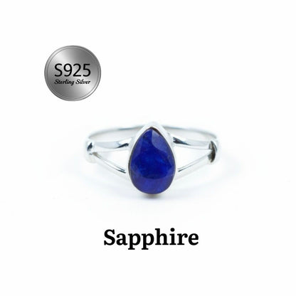 925 Sterling Silver Pear Gemstone Ring in Onyx, Larimar and More, Minimal Daily Wear Jewelry for Women