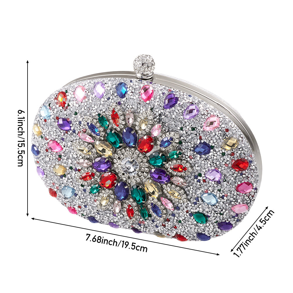 Women Evening Bag Multicolor Clutch Bag Luxury Crystal Handbag Bridal Wedding Purse Glitter Shoulder Bag with Detachable Chain Banquet Party Prom Crossbody Bag Gold-Multicolour, Green/ Gold/ Silver