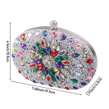 Women Evening Bag Multicolor Clutch Bag Luxury Crystal Handbag Bridal Wedding Purse Glitter Shoulder Bag with Detachable Chain Banquet Party Prom Crossbody Bag Gold-Multicolour, Green/ Gold/ Silver