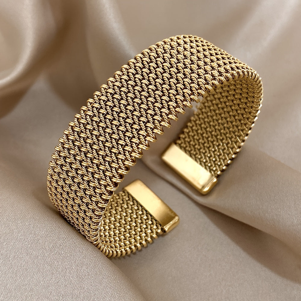 Vintage Stainless Steel Braided Mesh Open Bangle bangle bracelet, Classic Cuff Waterproof Jewelry, for Women Men Daily Party Wear Jewelry Accerssories Giftsnew Year'S Gifts Valentine'S Day Gifts