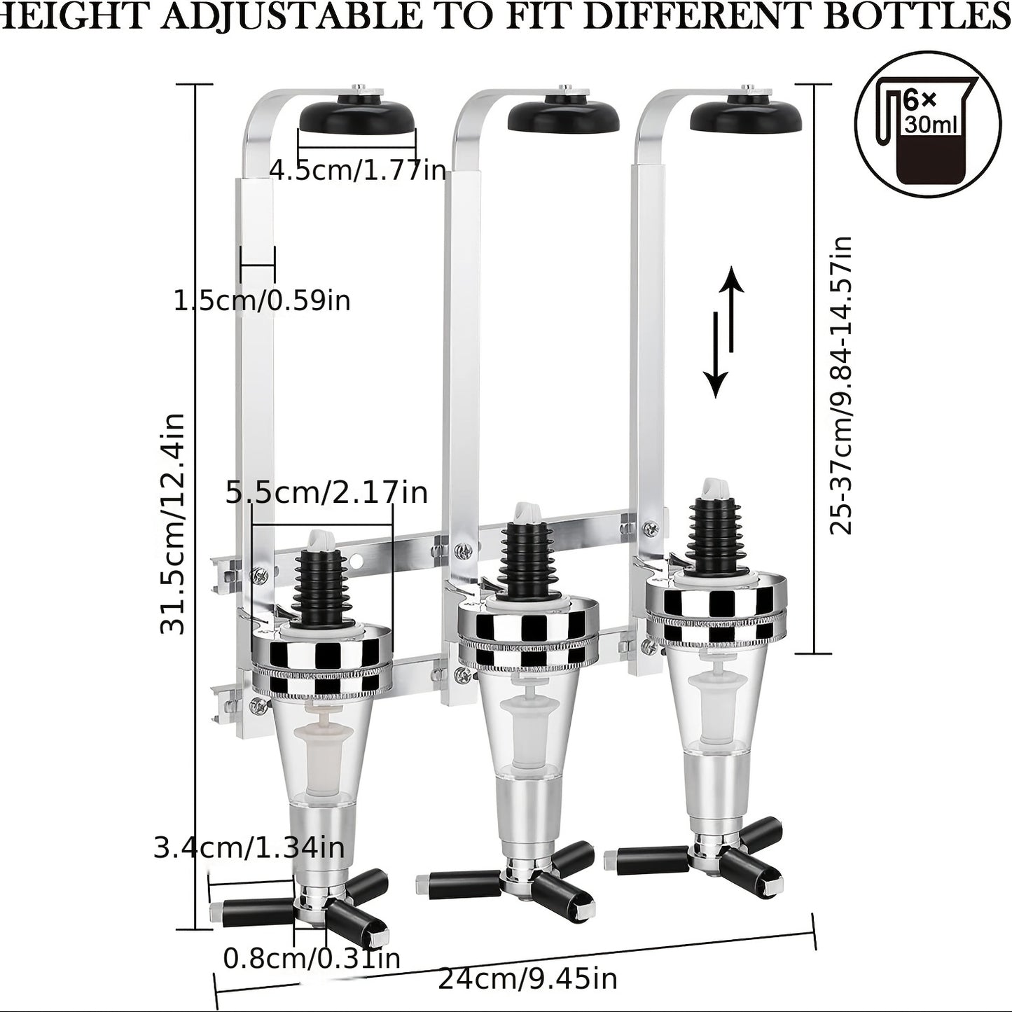 3 Bottle Optics for Home Bar 6 X 30Ml Wall Mounted Bar Butler Drinks Stand for Spirits Aluminum Alloy Optic Spirit Barware Set for Pub Kitchen Bar for home