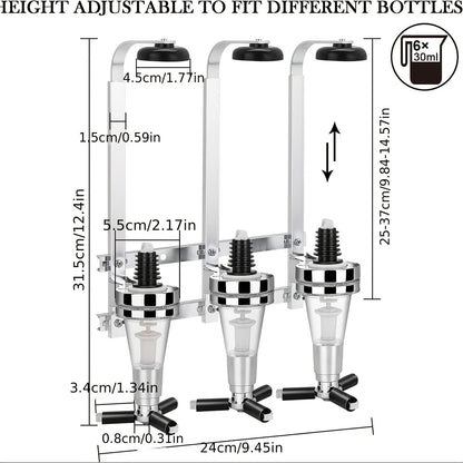 3 Bottle Optics for Home Bar 6 X 30Ml Wall Mounted Bar Butler Drinks Stand for Spirits Aluminum Alloy Optic Spirit Barware Set for Pub Kitchen Bar for home