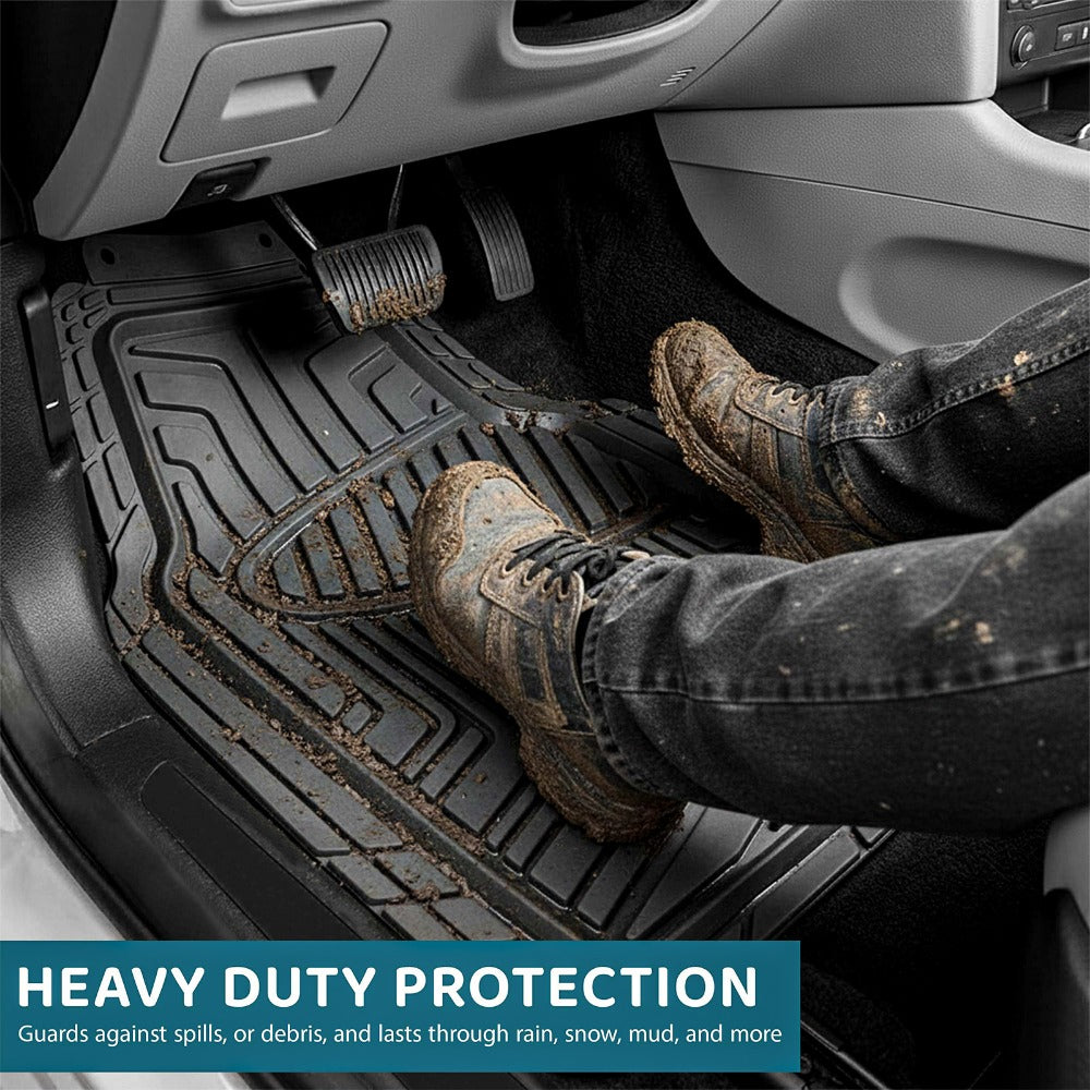 Heavy Duty Rubber Car Mats 4 Piece Set Cut to Fit Non-Slip All Weather Floor Protection for Cars, Vans, SUVs & Trucks – Front 76x50cm, Rear 39x37cm