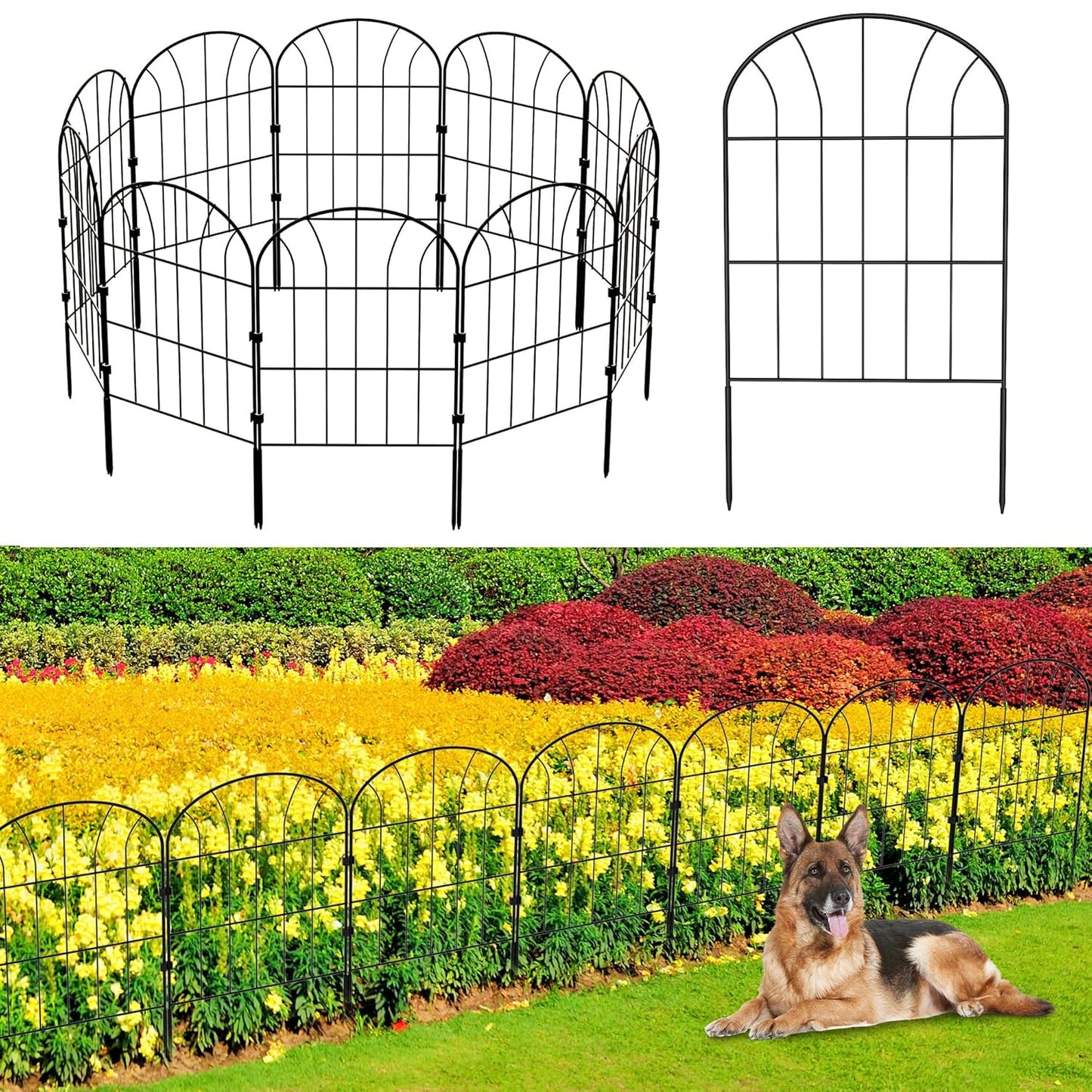 Decorative Garden Fence 10Pack, Metal Rustproof Iron Landscape Wire Folding Fencing Ornamental Panel, Outdoor Rustproof Fence Panel Animal Barrier Flower Bed Border for Patio Backyard (60cm X 330cm)