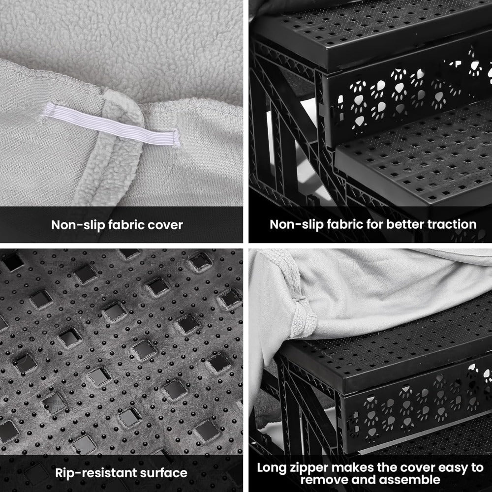 Dog Steps Anti-Slip with Removable Washable Corduroy Cover – 3 & 4 Step Foam Pet Stairs for Bed & Sofa | Joint Protection for Small Senior & Short-Legged Dogs up to 10kg | Indoor Outdoor Car | UK