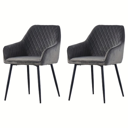 Set of 1 2 4 6 Dining Chairs Velvet Armchairs with Armrest & Backrest Upholstered Seat with Black Metal Legs