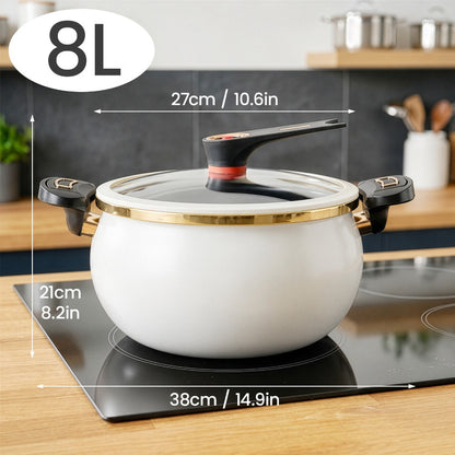 Large Capacity 8L Stew Pot with Lock Lid, Stock Pot for Braising, Soups, Stews, and Bread Baking, Induction Compatible, Oven & Stovetop Safe Kitchen Serving Essential